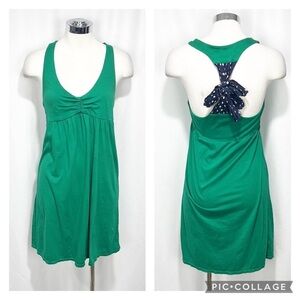 Anthropologie Lilka Bow Tie Back Sleeveless Dress Kelly Green Navy Blue Medium